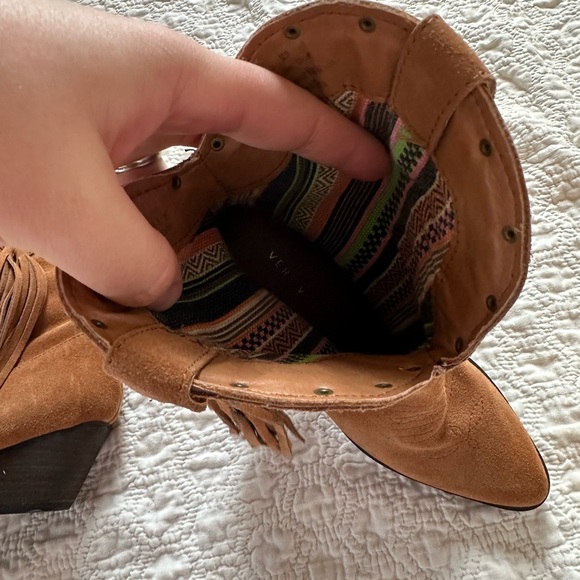 Fringe Genuine Suede Western Cowgirl Boots Studs Ankle Bootie Rodeo Chic Cowboy - Picture 4 of 12